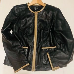 100% Leather!! Black and Tan leather jacket by INC…Size Medium